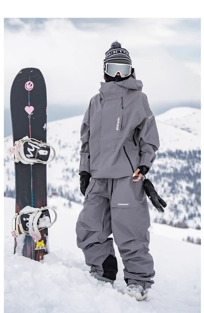 JOHN-traje de esquí adhesivo de presión completa 3L para hombre y mujer, ropa de Snowboard, chaqueta de asalto de tabla doble, pantalones de nieve, 2024