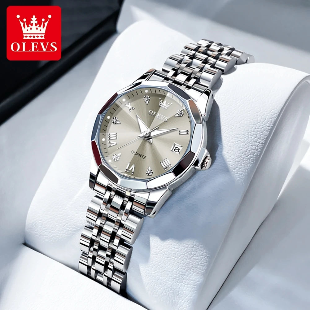 Reloj OLEVS 9931 para mujer, moda elegante, marca de lujo, reloj de cuarzo original para dama, resistente al agua, acero inoxidable, luminoso con fecha