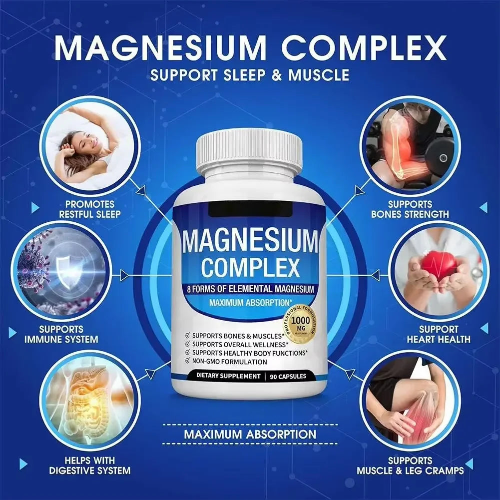 2 unidades de complejo de magnesio 1000 mg, suplemento para la salud