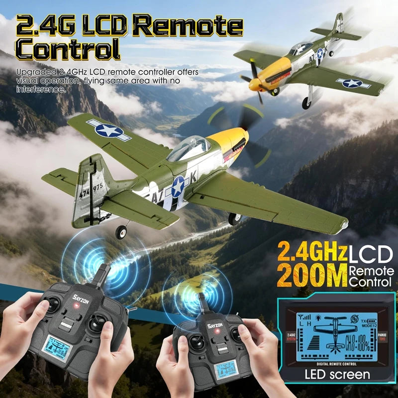 Avión RC 5 canales 3D/6G Ala fija Avión RC P51D Mustang RTF para adultos y principiantes, fácil de volar, motor brushless extraíble, helicóptero de combate
