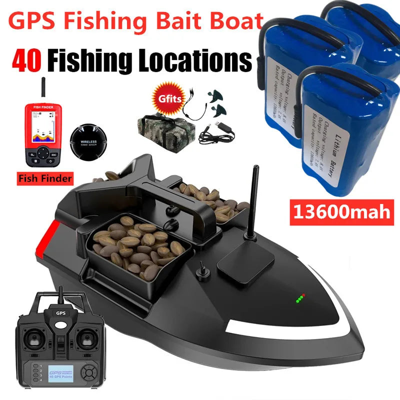 Barco cebador GPS inteligente de 40 puntos con retorno automático, embarcación teledirigida para pesca con capacidad de carga de 2 kg, alcance de 500 m y crucero a velocidad fija