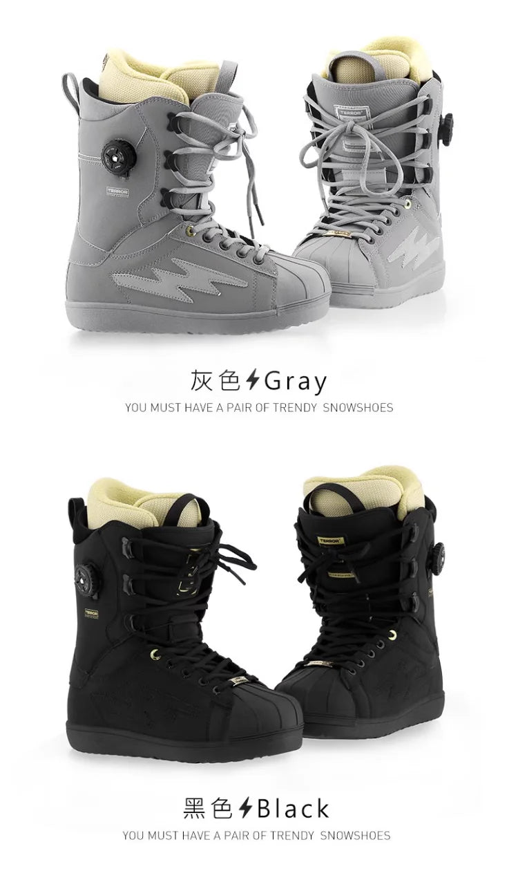 En oferta, botas de Snowboard cálidas para hombres y mujeres, equipo de esquí profesional, botas de nieve de uso rápido para Snowboard