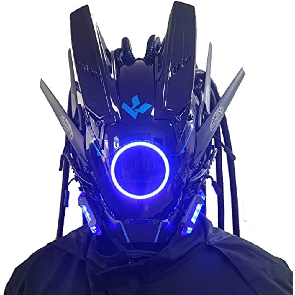 JAUPTO Cyberpunk máscara luces redondas con máscaras tejidas juego de rol Halloween adecuado para accesorios de festivales de música de fiesta