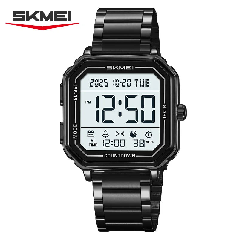 SKMEI 2559 Reloj deportivo de negocios casual con pantalla retroiluminada para hombre, cronógrafo digital, doble zona horaria, reloj de pulsera para hombre