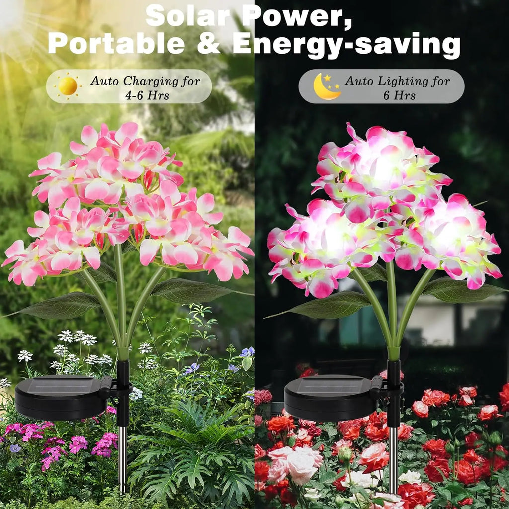 Luz LED de hortensia con energía solar, lámpara de jardín artificial realista, lámpara de césped semi-empotrada para patio exterior y caminos