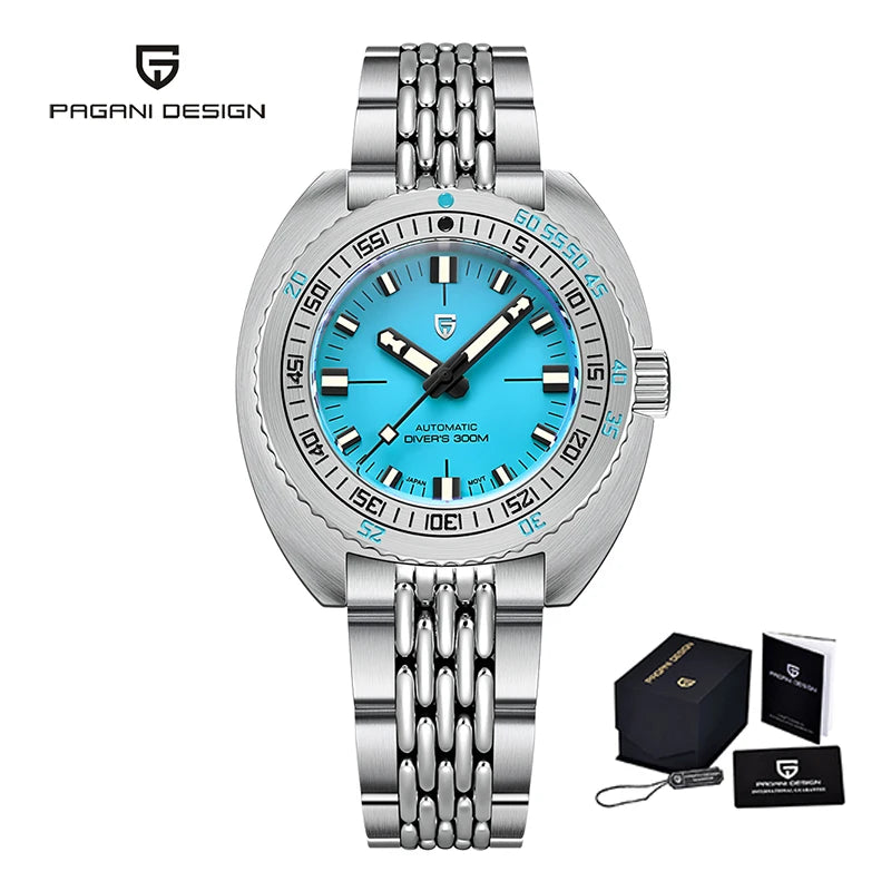 Reloj automático mecánico para hombre PAGANI DESIGN de buceo, movimiento NH38, cristal de zafiro, acero inoxidable, sumergible 300 m, revestimiento AR, modelo PD1719