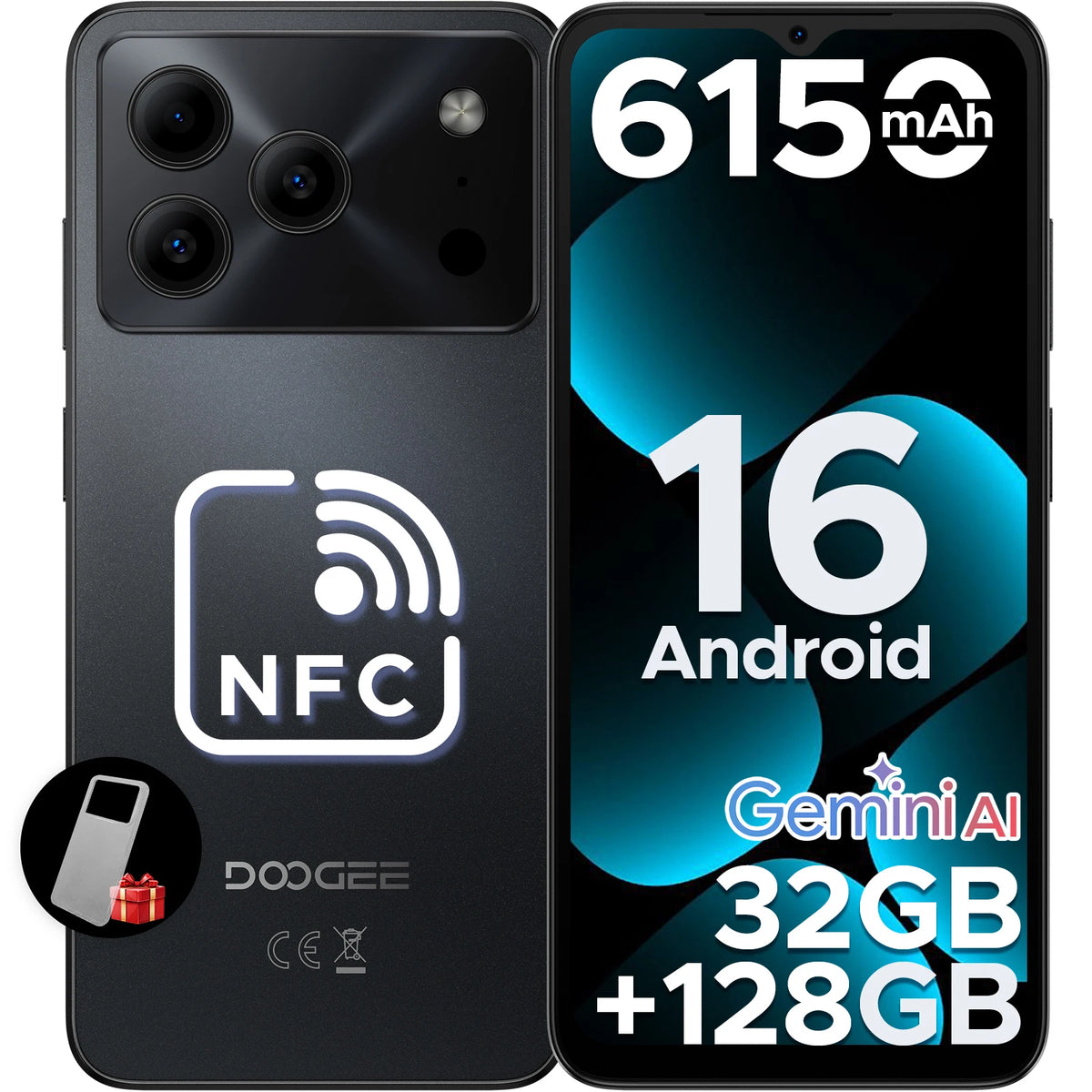 Smartphone DOOGEE Note56 Pro Android 16, 32 GB RAM (4+28), 128 GB ROM, batería de 6150 mAh, pantalla de 6,56 pulgadas a 90 Hz, 13 MP + 8 MP, Widevine L1, NFC