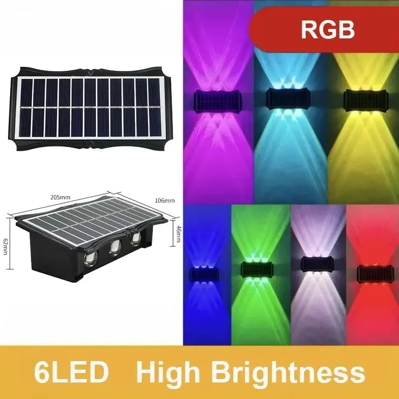 Lámpara de pared solar LED para exteriores, luz impermeable con iluminación ascendente y descendente, decoración para balcón, patio y jardín