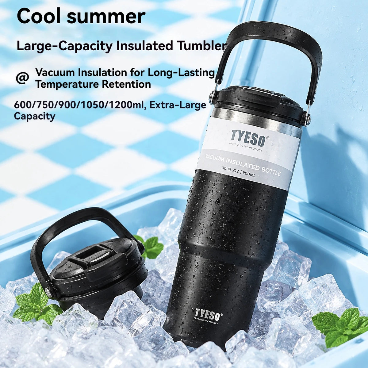 Tyeso 600/750/900/1050/1200ML botella termo de acero inoxidable taza de café para coche botellas de agua deportivas mantiene el frío y el calor taza térmica