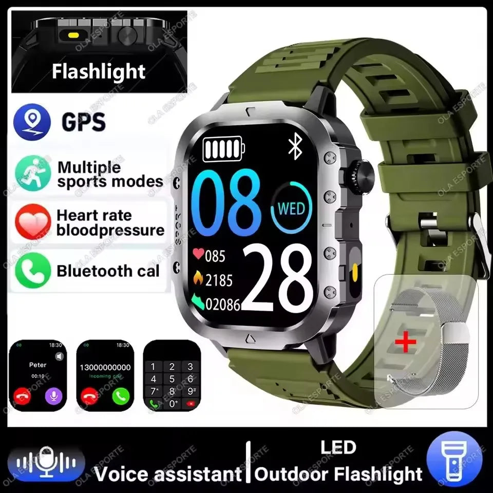 Reloj inteligente militar 2026 para hombre, 3ATM, deportivo para exteriores, rastreador de actividad física, monitor de presión arterial y salud, llamada BT, reloj inteligente con GPS