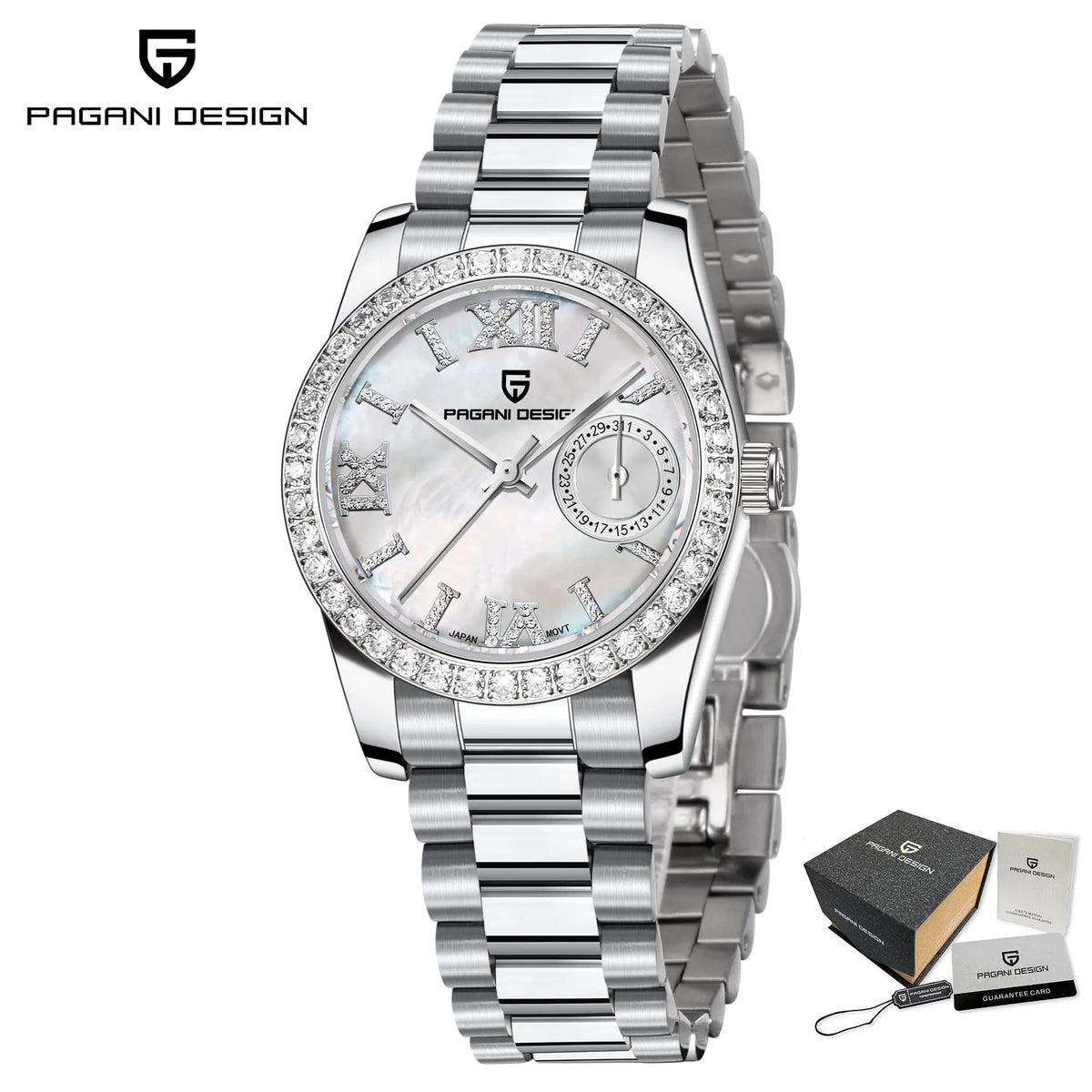 2024 Reloj de cuarzo elegante para mujer PAGANI DESIGN, 32 mm, con diamantes, cristal de zafiro, acero inoxidable, pequeño y exquisito