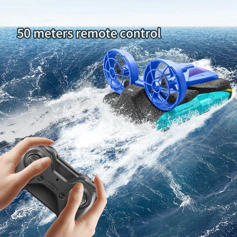 Barco de control remoto 2 en 1 de agua y tierra, aerodeslizador anfibio, 2.4G EPP, rotación de 360°, impermeable, coche RC de alta velocidad, barco aerodeslizador