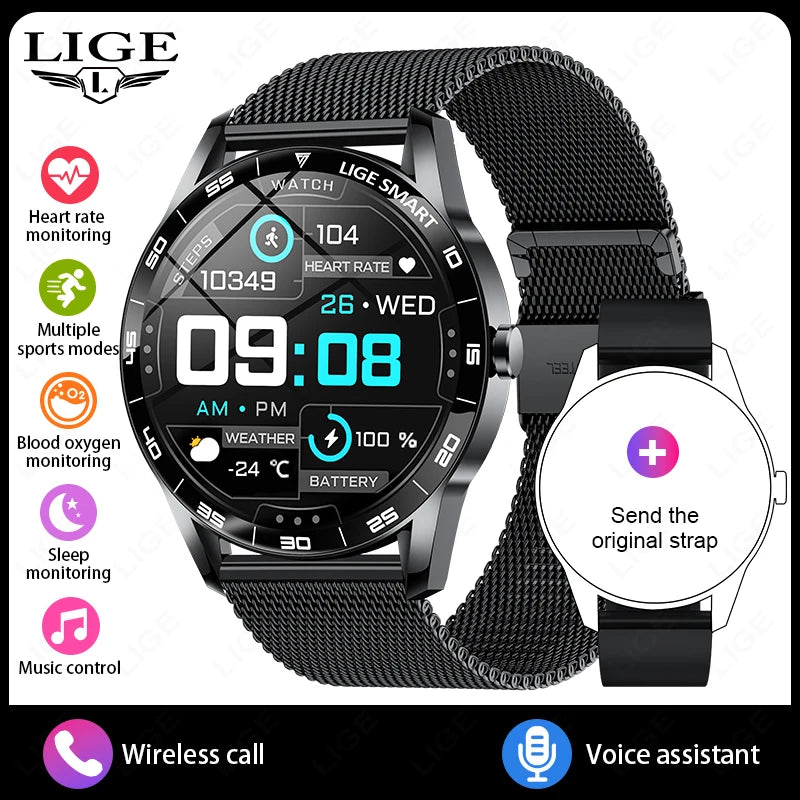 LIGE Nuevo Reloj Inteligente 2025 para Hombre, Resistente al Agua IP68, Monitor de Frecuencia Cardíaca, Pantalla Táctil Completa, Reloj Deportivo de Fitness con Llamada Bluetooth