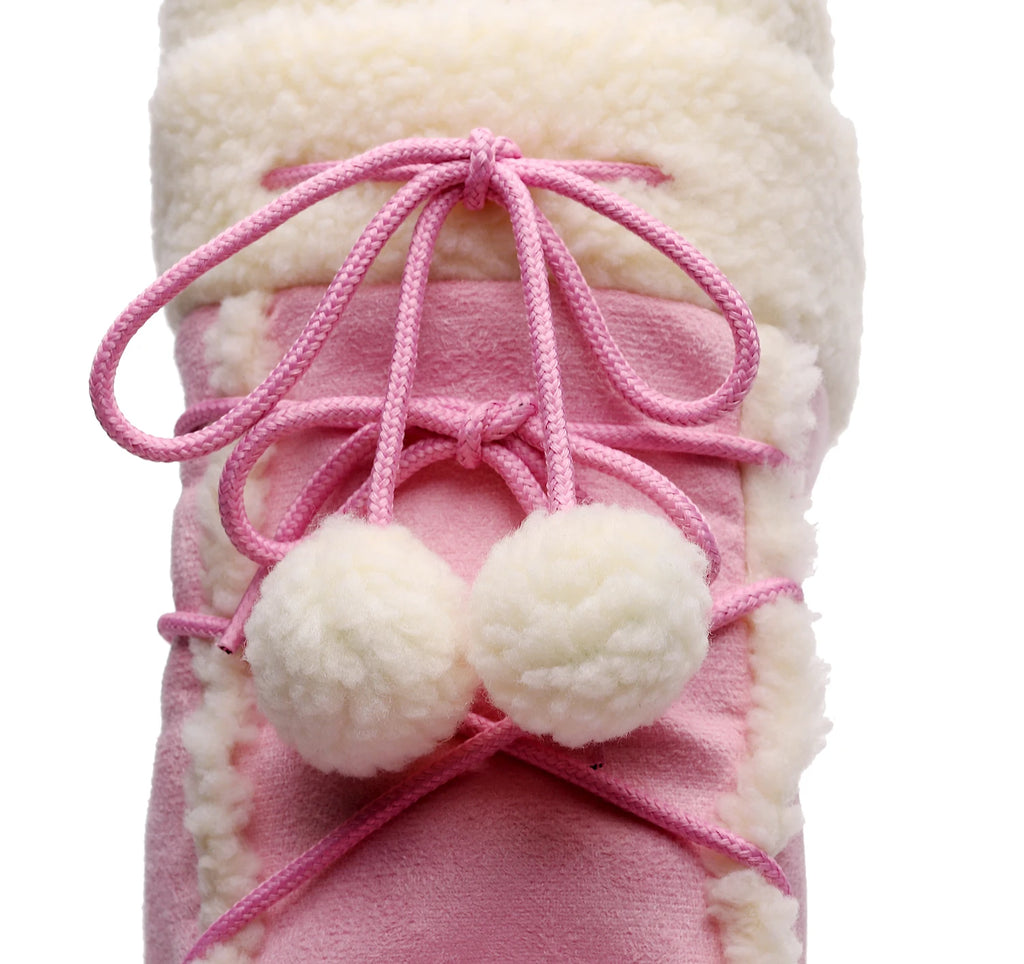 Botas de nieve rosas para mujer, botas de invierno para mujer, botas gruesas impermeables antideslizantes para exteriores, botas a media pantorrilla, zapatos de invierno cálidos de moda con forro de piel para mujer
