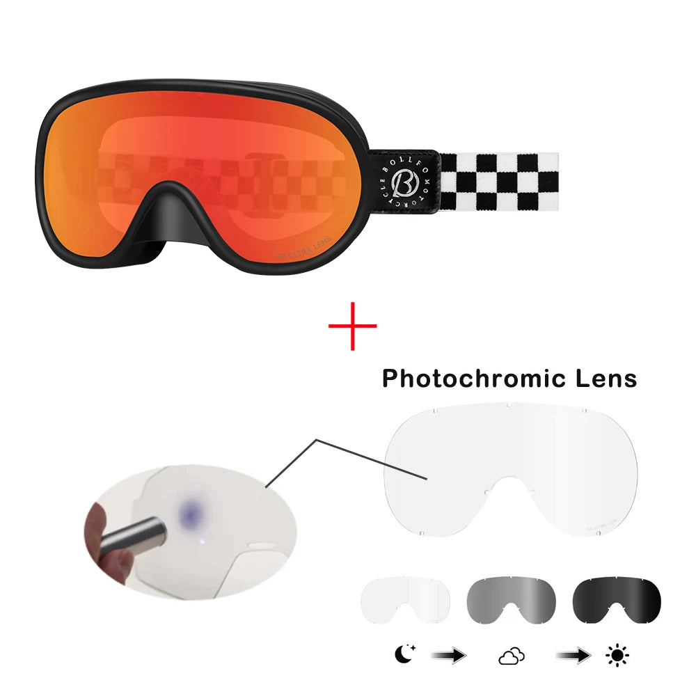 BOLLFO-gafas fotocromáticas Vintage para motocicleta, equipo de equitación para Motocross, UV400, antiniebla, para esquí, moto de nieve y Snowboard
