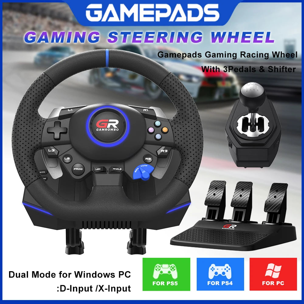 Volante de carreras para juegos F127 para PS5/PS4/PC, volante de 270° y 900° con RGB, vibración, sensor Hall, juego de 3 pedales y palanca de cambios