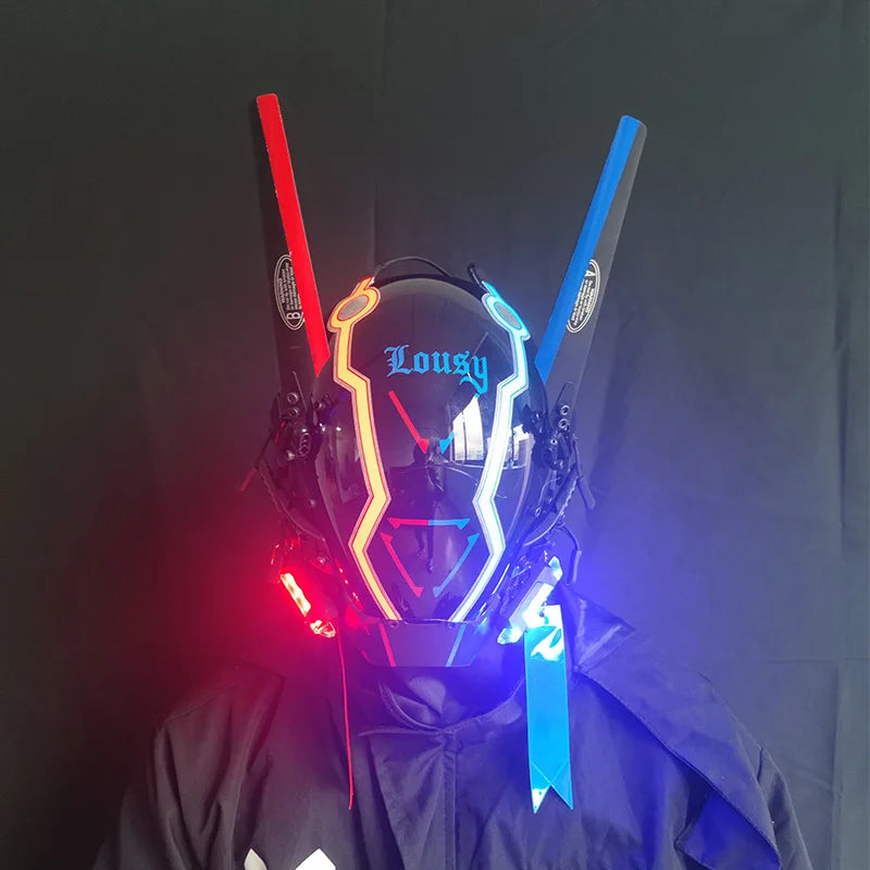 Máscara Cyber punk LED peinado trenza Halloween Navidad juego de rol casco fiesta regalo para adultos ﻿