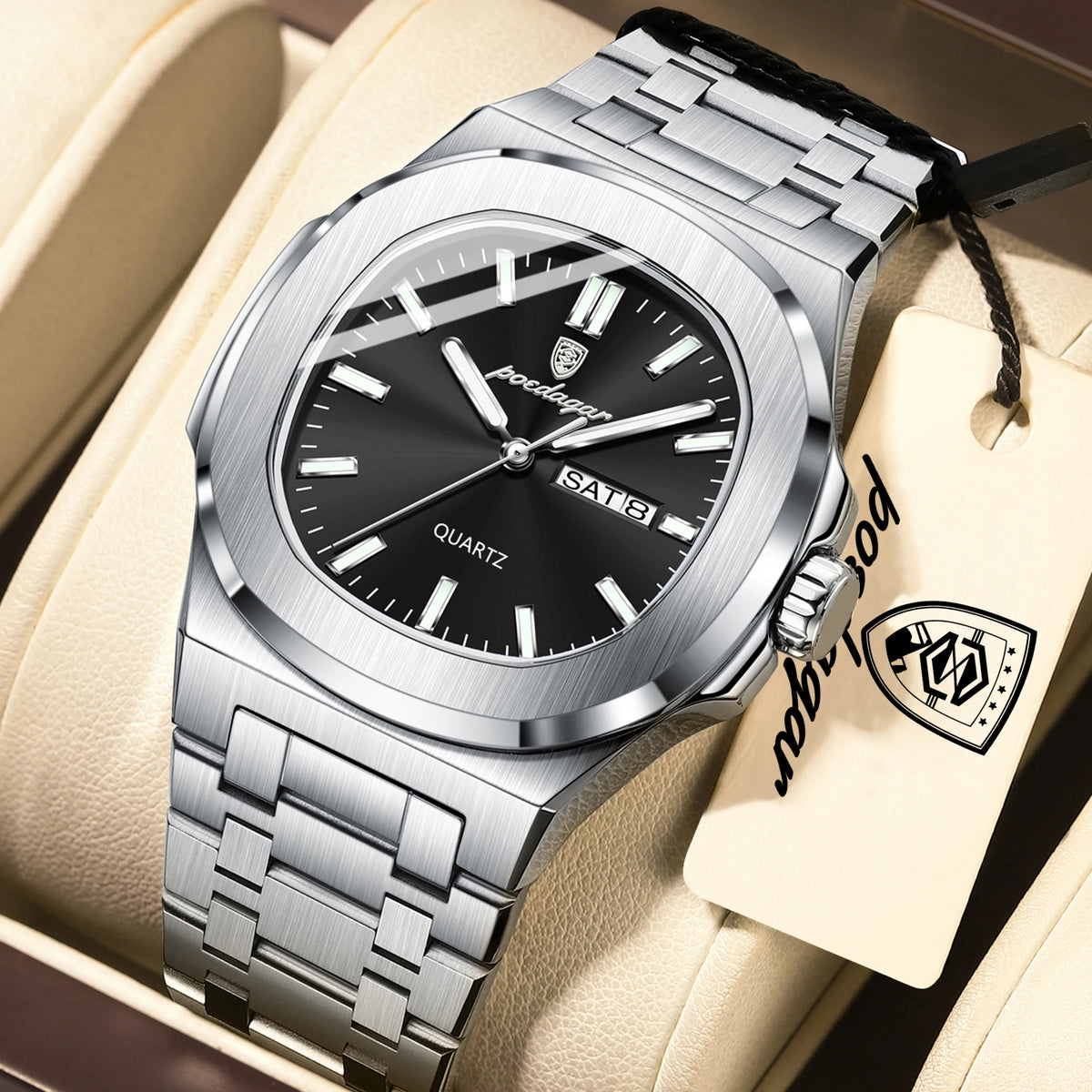 Reloj de pulsera para hombre POEDAGAR, de cuarzo, original, resistente al agua, luminoso, con fecha y día de la semana, de acero inoxidable, estilo ejecutivo