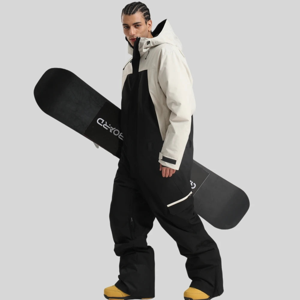 GSOU-traje de Snowboard holgado con franjas de diferente Color para hombre, mono de invierno de una pieza con aislamiento, mono de esquí impermeable para deportes alpinos