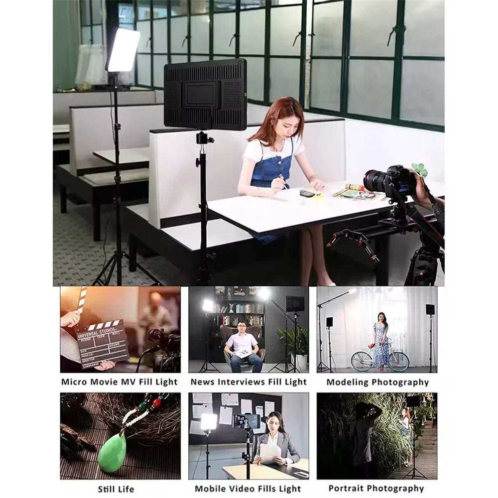 Luz LED de Video con Trípode Profesional, Control Remoto, Panel de Iluminación Regulable, Lámpara de Relleno para Fotografía en Estudio y en Vivo