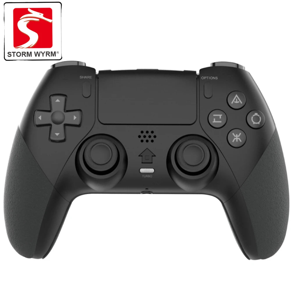 Mando inalámbrico negro con cruceta y pantalla central