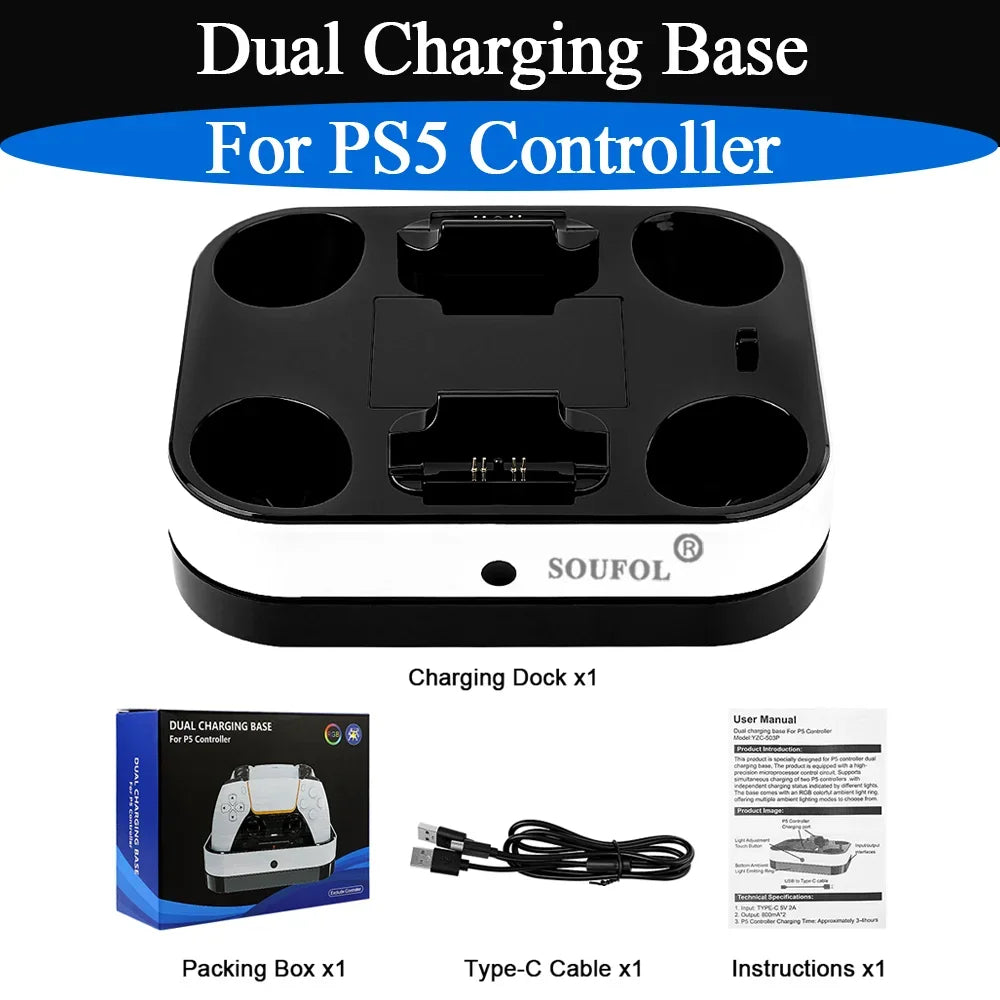 Base de carga doble de alta calidad para PS5 con cable, indicador LED, estación de acoplamiento de soporte de carga para accesorios de mando de PS5