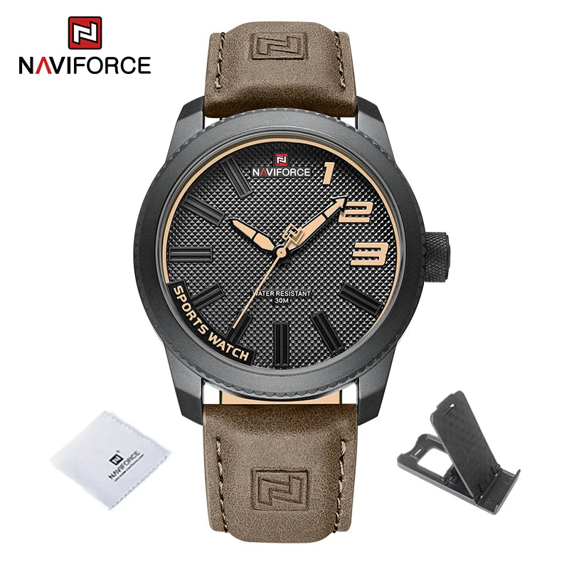 Reloj deportivo NAVIFORCE para hombre, estilo militar, resistente al agua 30 m, correa de piel, reloj de pulsera para caballero, informal y de lujo, Reloj Hombre