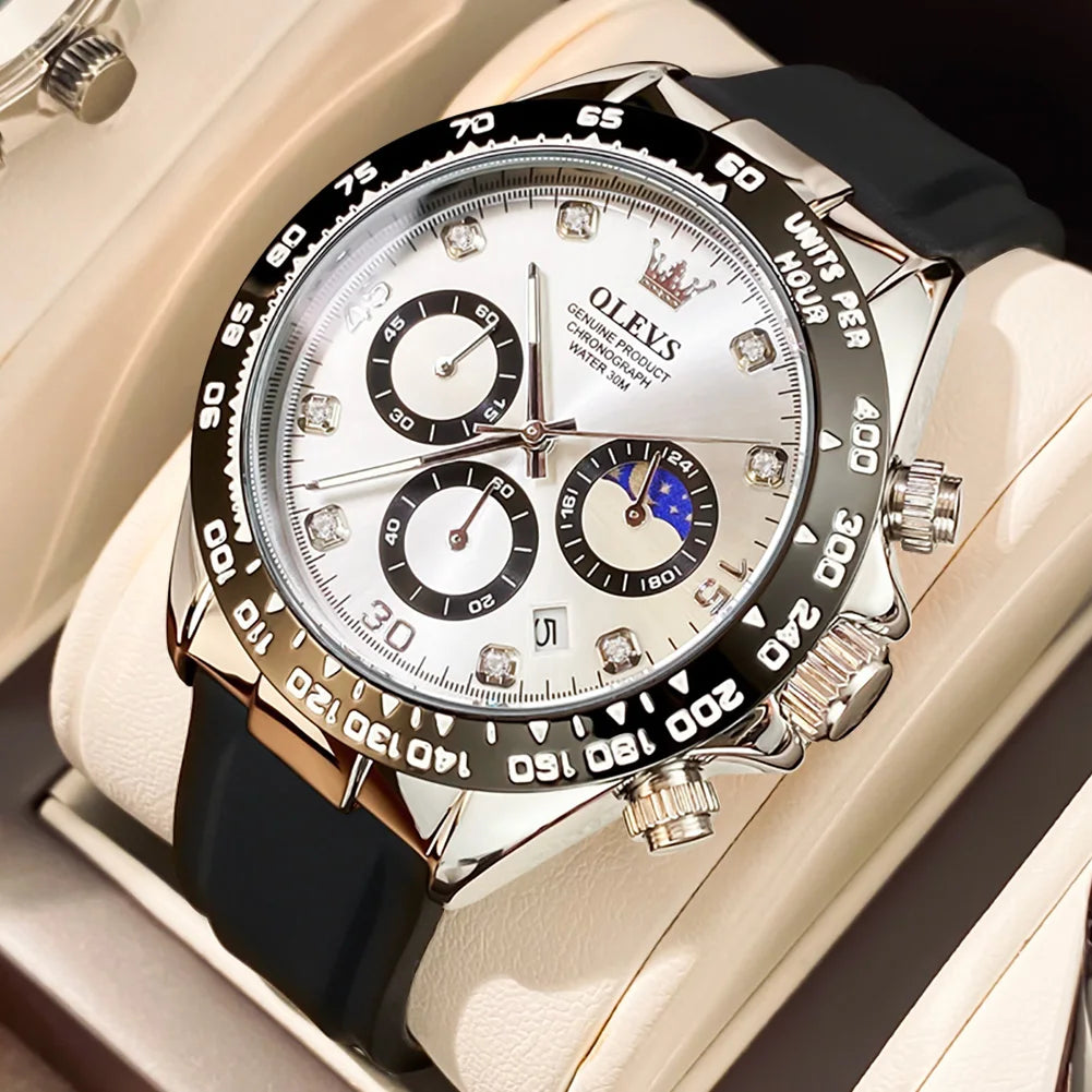 Reloj de cuarzo de lujo para hombre OLEVS 2875, cronógrafo multifunción, fase lunar, fecha, esfera con diamantes, reloj de cuarzo resistente al agua para hombre, tendencia