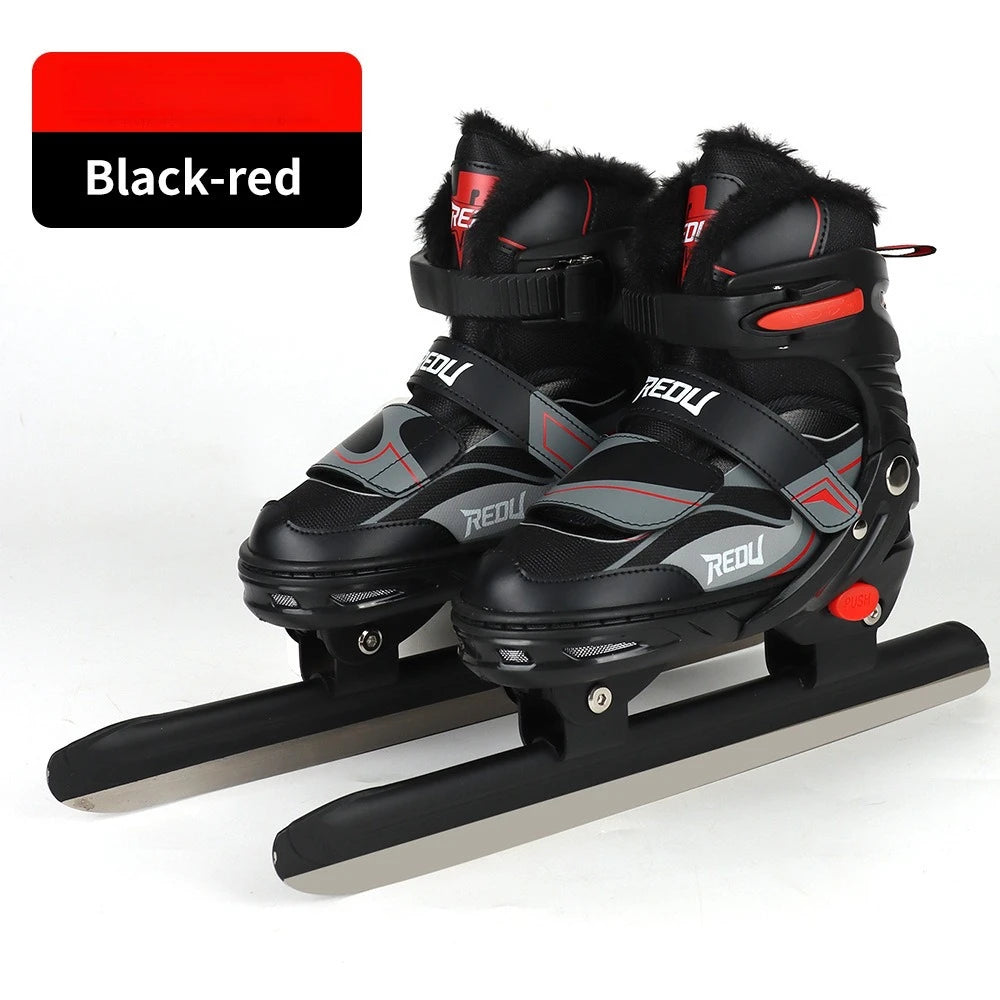 Patines de Hielo Ajustables para Niños, Forrados de Forro Polar, Cuchillas de Acero al Carbono Reforzadas, Botas de Patinaje sobre Hielo para Niños Principiantes