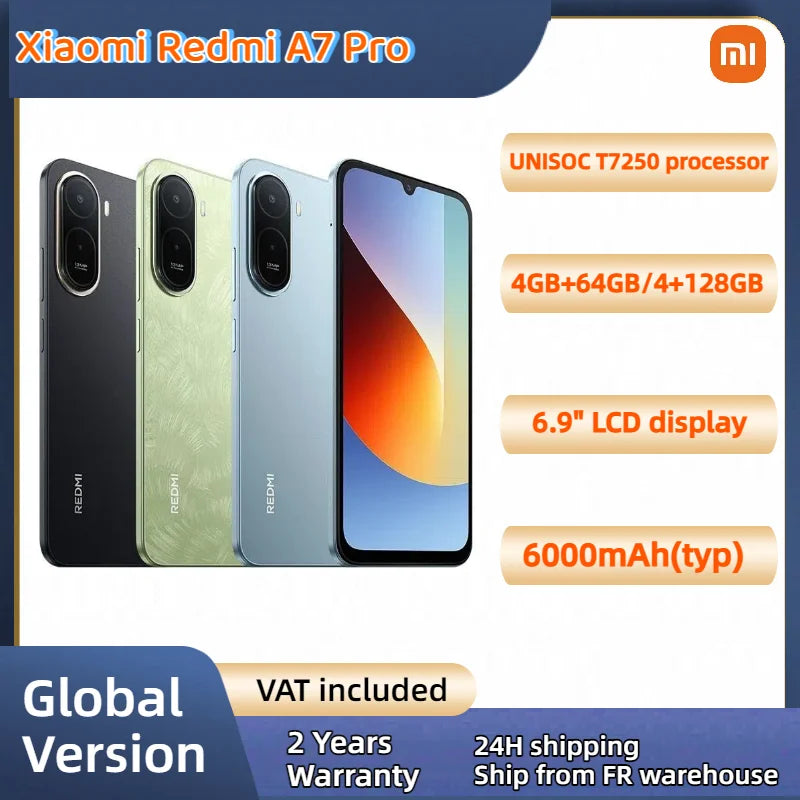 Versión Global NUEVO Smartphone Xiaomi Redmi A7 Pro Xiaomi HyperOS 3 Potente Octa-Core 6.9' LCD 120Hz 6000mAh Carga Rápida 15W