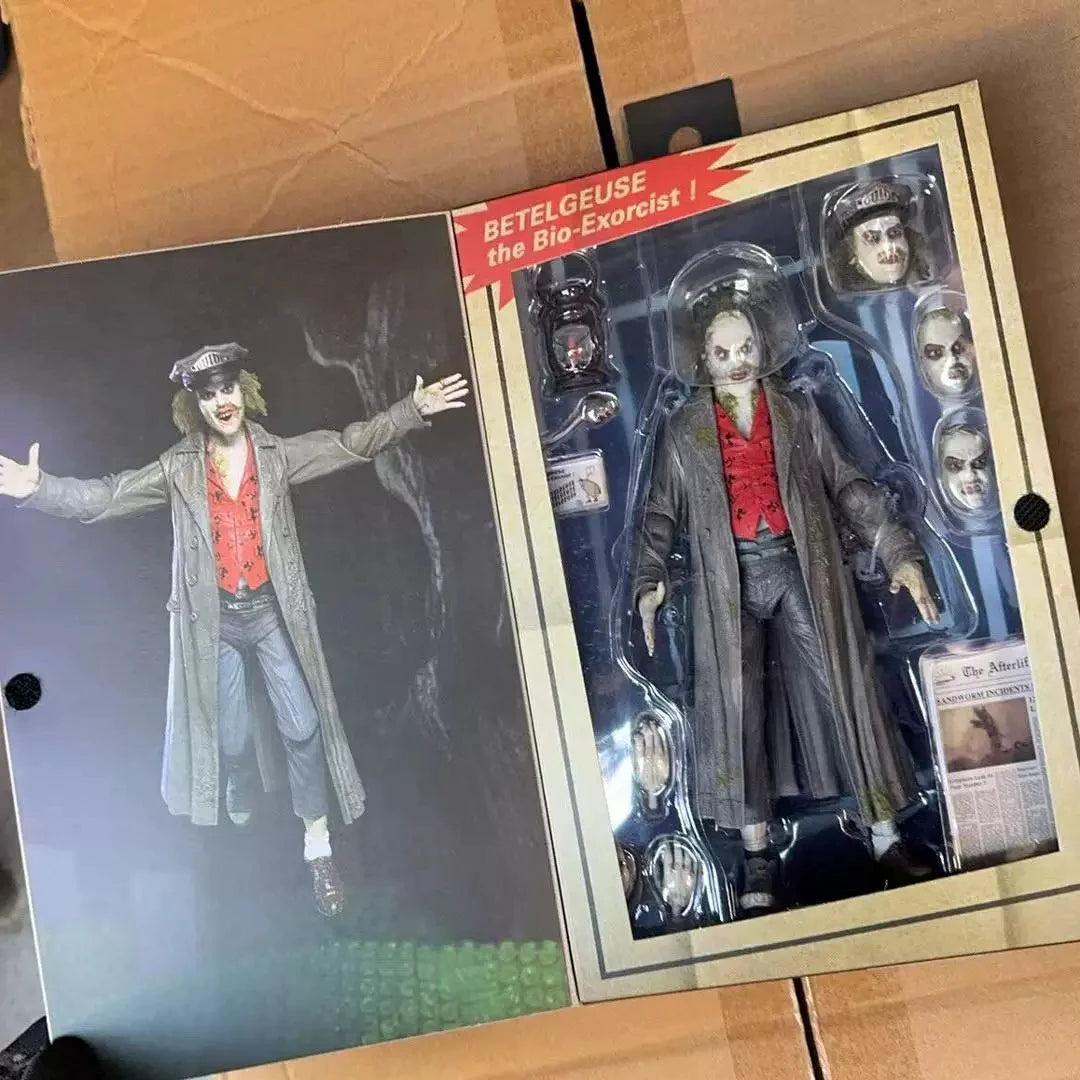 Figura de acción original de NECA, Betel Geuse, el guía turístico del exorcista, 1988, versión definitiva, con abrigo de gabardina, modelo coleccionable de Beetlejuice.