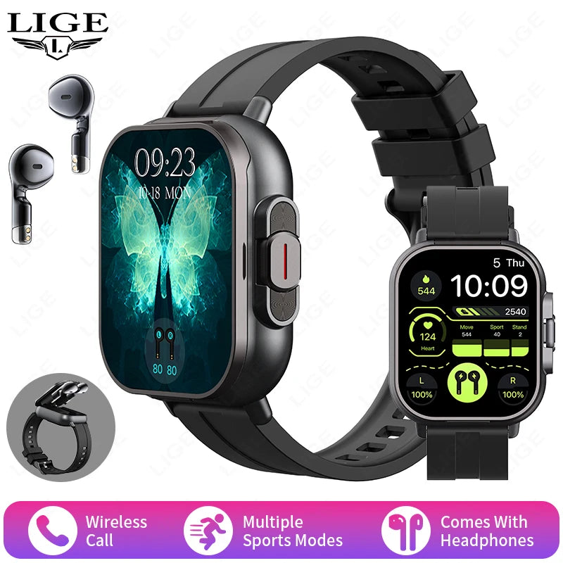 Reloj inteligente 2 en 1 TWS con auriculares, reloj deportivo, auricular Bluetooth, reloj con función de llamadas, monitor de salud, NFC, reloj inteligente para hombre y mujer con auriculares