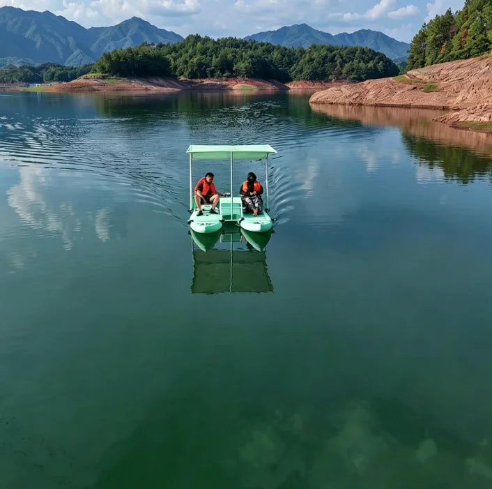 Bote Inflable Personalizable Canopy Cat - Catamarán con Remos y Toldo, Motor Eléctrico Listo para Aventuras Acuáticas