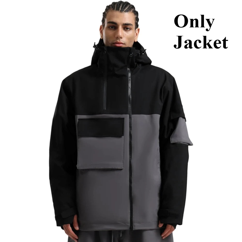 Chaquetas de snowboard con bolsillo súper grande para hombre, abrigos de esquí holgados y transpirables, Tops de invierno Unisex con aislamiento impermeable, Sudadera con capucha con cremallera