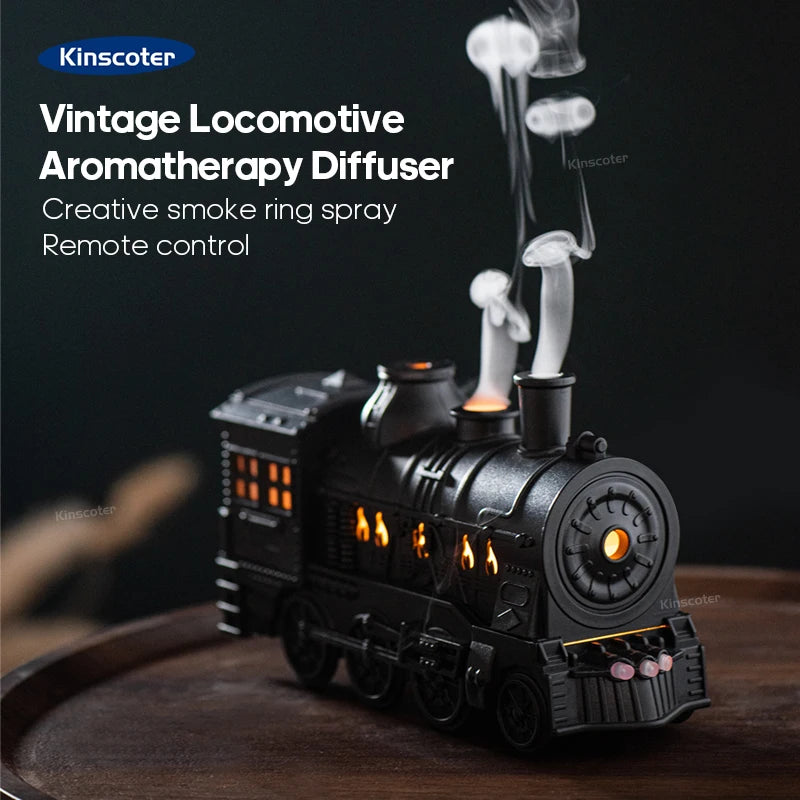 Humidificador de Aire Creativo con Diseño de Locomotora Vintage, Difusor de Aromaterapia con Anillo de Humo de Medusa / Set de Aceites Esenciales