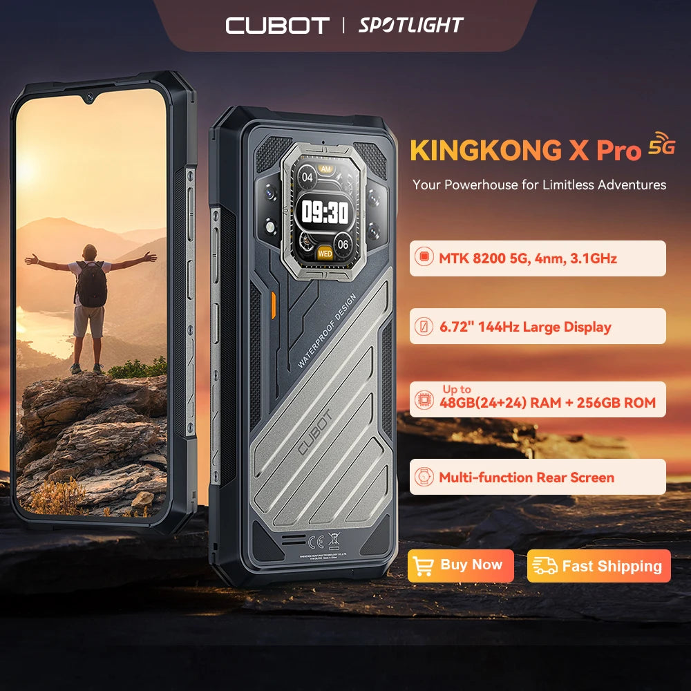 [Estreno mundial] CUBOT KINGKONG X PRO, Smartphone ultrarresistente 5G, Dimensity 8200, 4nm, 3.1GHz, pantalla de 6.72" a 144Hz, 10200mAh, 24+256GB