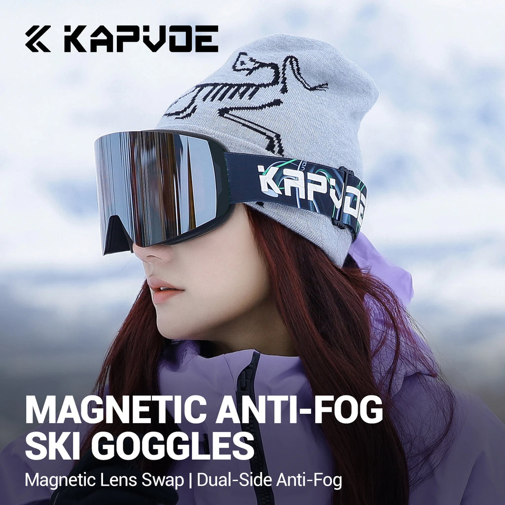 Gafas de Esquí KAPVOE de Doble Capa Antivaho con Protección UV400, Gafas de Snowboard Resistentes al Viento y Antideslumbrantes para Deportes de Nieve