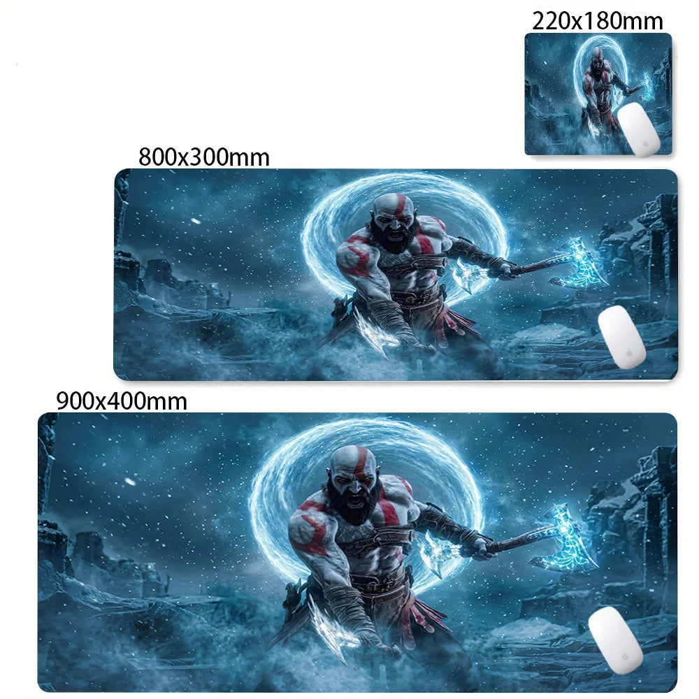 Alfombrilla de escritorio para teclado de ordenador, diseño de God of War Kratos, alfombrilla de ratón gaming grande, caucho natural, bordes cosidos, base antideslizante, alfombrilla de escritorio.