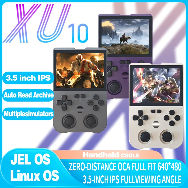 Consola de juegos retro portátil XU10 versión 2.0, sistema Linux, pantalla IPS de 3,5 pulgadas, batería de 3000 mAh, reproductor de videojuegos retro nostálgico