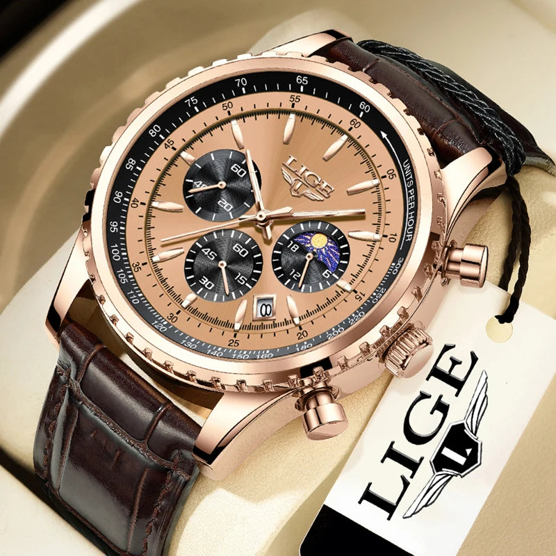 Reloj para hombre LIGE, nuevo reloj de acero completo, resistente al agua, luminoso, de cuarzo, de moda, militar, con fecha y cronógrafo.