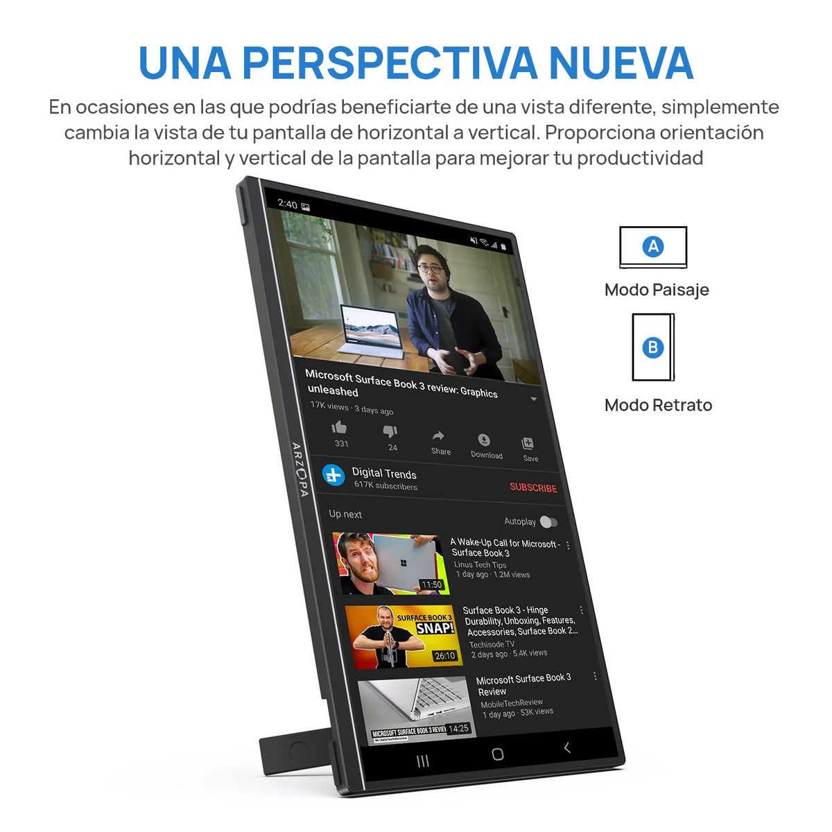 ARZOPA Monitor portátil IPS 1080P FHD de 14 pulgadas con USB C HDMI segunda pantalla externa para Mac/portátil/PC/Switch/PS/Xbox A1S