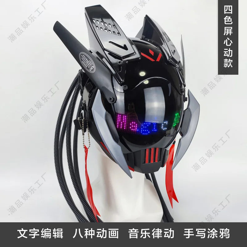 Máscara Cyber Punk, disfraces, máscara, Cosplay, soldado Mech con pantalla LED de subtítulos, casco de Control por aplicación de teléfono, accesorios de Bar para fiesta de Halloween