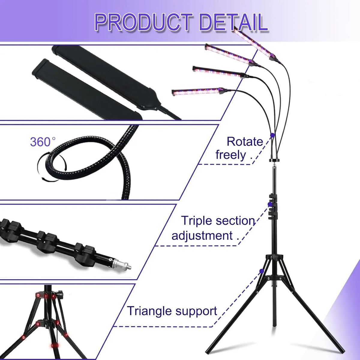 Lámpara de bronceado de 60W Máquina de bronceado UV de 4 cabezales 432 LEDS Longitud de onda de luz azul 460 nm y 490 nm 360 °   Luz bronceadora de solario de rotación