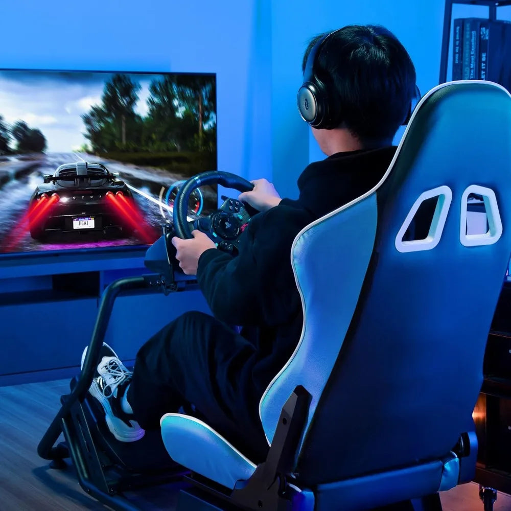 Cockpit de simulación de carreras con soporte para volante y asiento ajustable para juegos de PS5, PS4 y PC