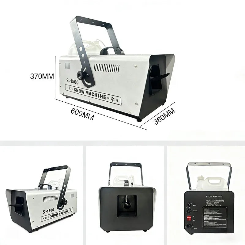 Máquina de Copos de Nieve de 1500W, DMX512, Control Inalámbrico y por Cable, Tanque de 5L, Distancia de Pulverización de 4-5M, para Celebraciones Navideñas y Eventos al Aire Libre
