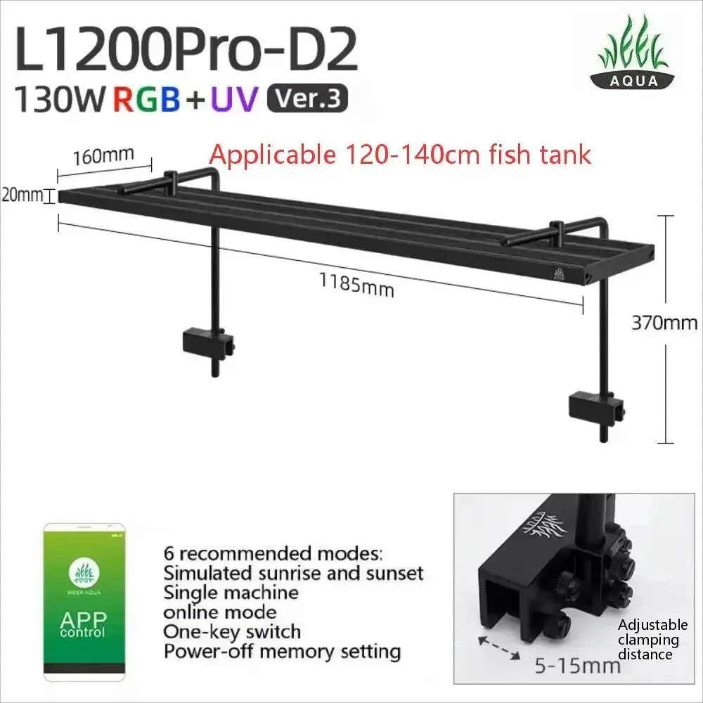 WEEK AQUA L Series V3 RGB+UV Full Spectrum LED Aquarium Light APP Bluetooth Dimmable Planted Tank Aquatic Plant Grow Lamp