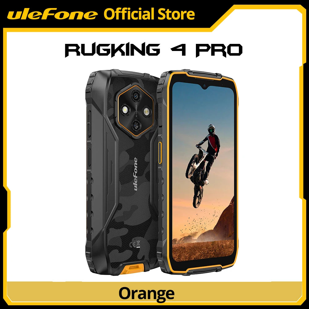 Teléfono resistente Ulefone RugKing 4 Pro, Android 15, hasta 16 GB+256 GB, smartphone resistente al agua, 10200 mAh, cámara de 48 MP, NFC, versión global, 6.56", 120 Hz