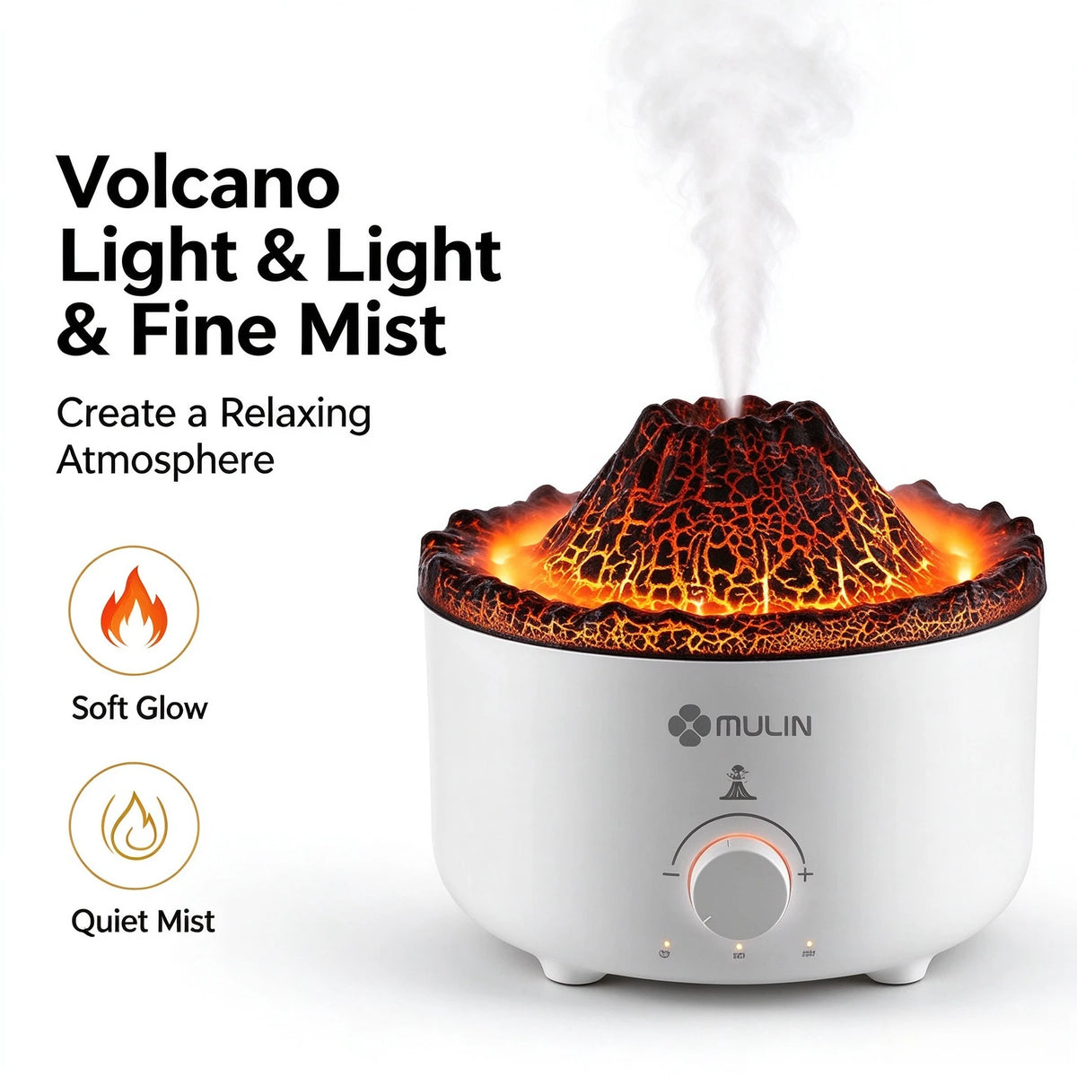 Humidificador y difusor de aromas con efecto de lava volcánica, 560 ml, luz nocturna con simulación de llama roja y azul, control remoto con temporizador (encendido/3 horas/6 horas), humidificador de aire ultrasónico silen