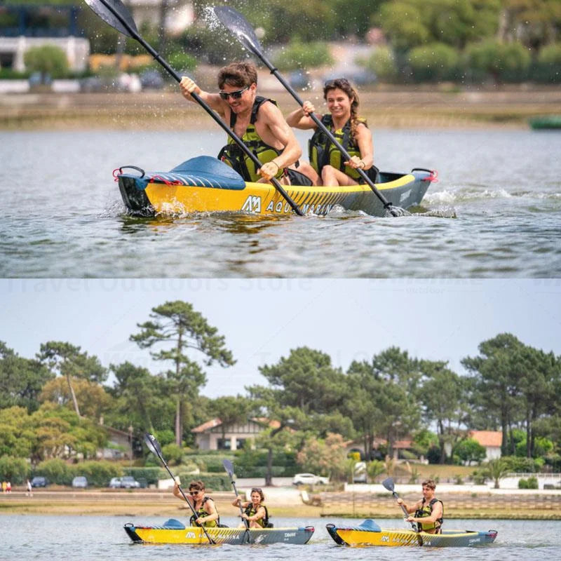 AQUA MARINA Bote Inflable para Remar, Canoa para 1-3 Personas, Doble Capa de PVC Reforzado, con Juego de Asientos Inflables, Kayak TOMAHAWK
