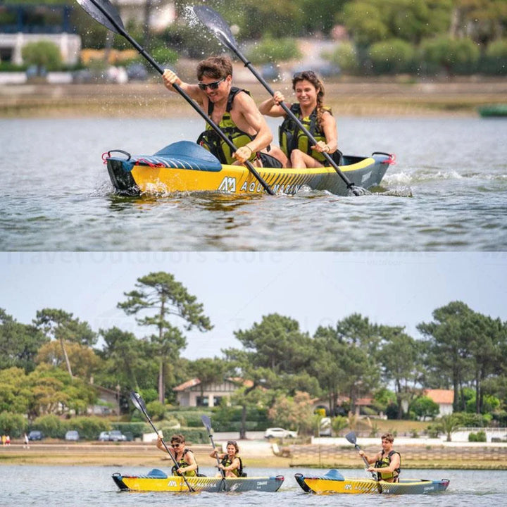 AQUA MARINA Bote Inflable para Remar, Canoa para 1-3 Personas, Doble Capa de PVC Reforzado, con Juego de Asientos Inflables, Kayak TOMAHAWK